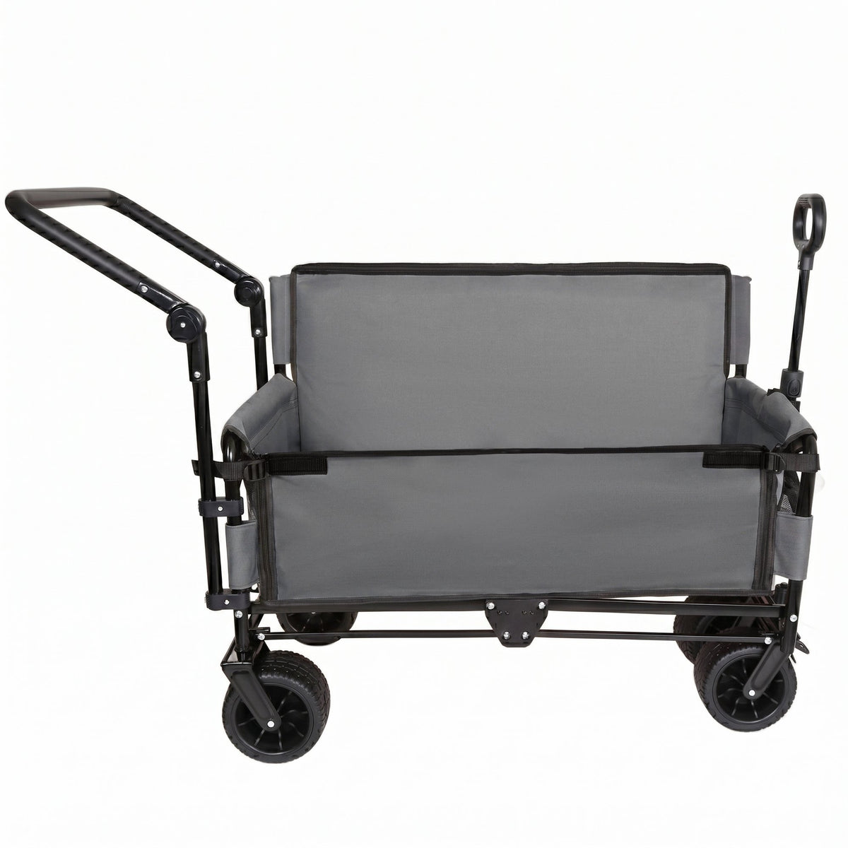 3-in-1 Folding Wagon Cart with Bench Seat & Canopy & Storage, 500lbs Heavy-Duty, 180L Capacity, All-Terrain Wagon for Camping, Beach, Sports, & Garden, Gray