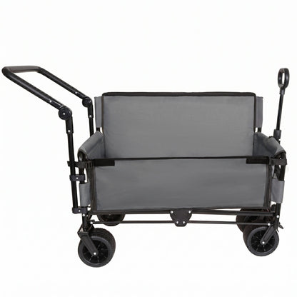 3-in-1 Folding Wagon Cart with Bench Seat & Canopy & Storage, 500lbs Heavy-Duty, 180L Capacity, All-Terrain Wagon for Camping, Beach, Sports, & Garden, Gray