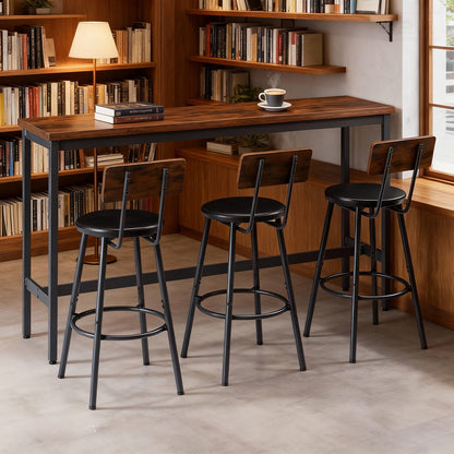 Bar Table and Chairs Set for 3, 4 Piece Industrial Dining Table Set with 3 PU Upholstered Bar Stools, Bar Table Set, Small Space Corner