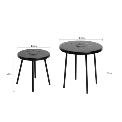 2-Pack Solar Powered Side Table with LED Light, Outdoor/Indoor Nesting Round End Table Set