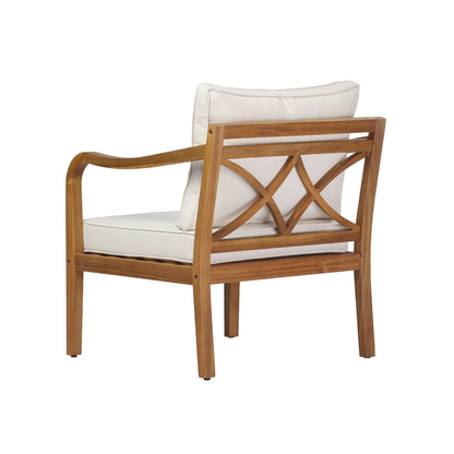 Acacia wood patio furniture club chair,24" deep seat design with soft cushion, suitable for porches,gardens,backyards,and balconies,Set 2 (Teak Finish+Beige Cushion).
