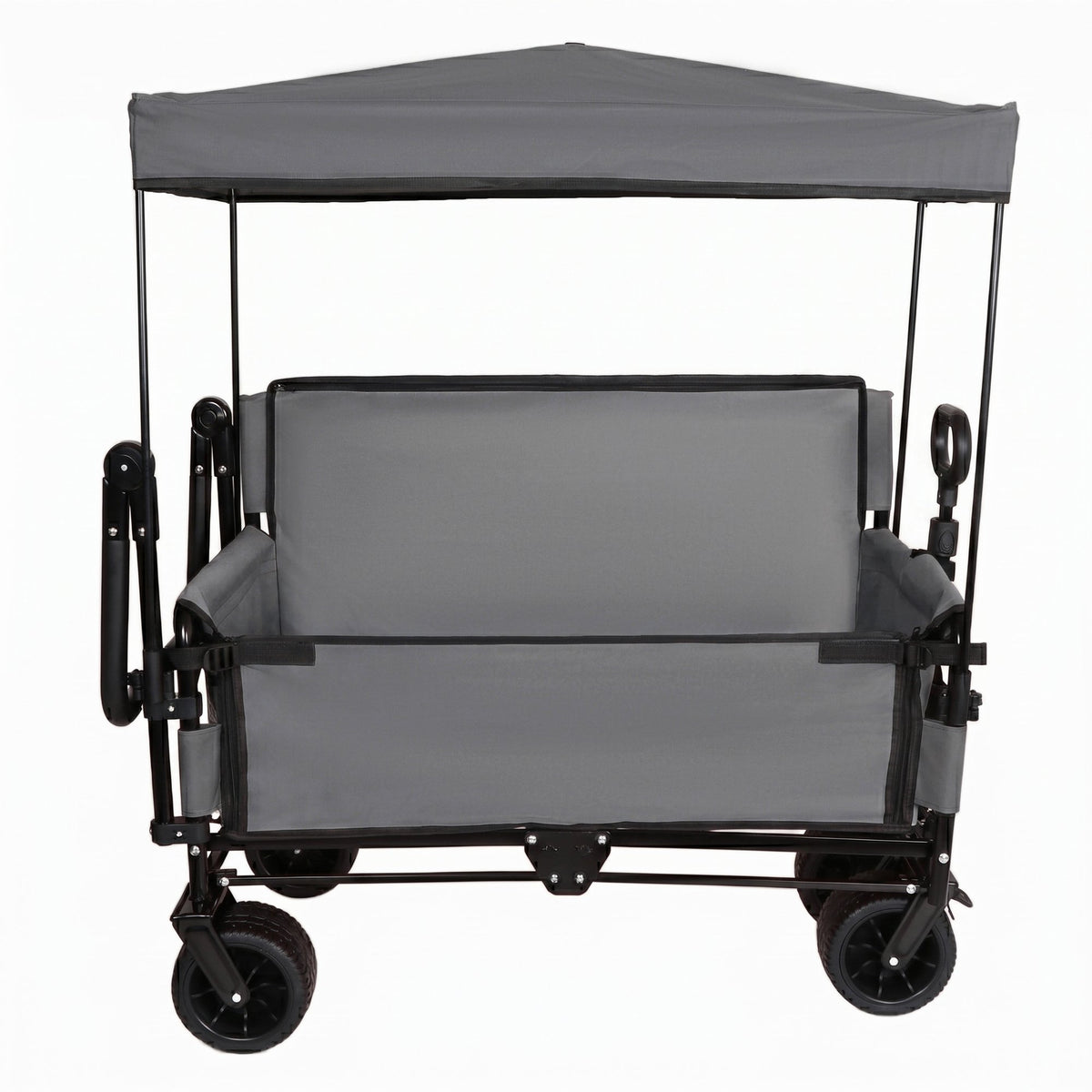 3-in-1 Folding Wagon Cart with Bench Seat & Canopy & Storage, 500lbs Heavy-Duty, 180L Capacity, All-Terrain Wagon for Camping, Beach, Sports, & Garden, Gray