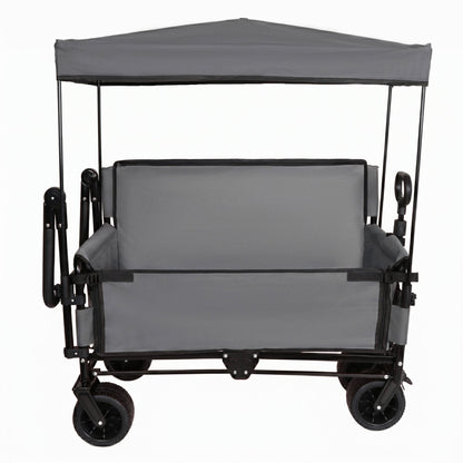 3-in-1 Folding Wagon Cart with Bench Seat & Canopy & Storage, 500lbs Heavy-Duty, 180L Capacity, All-Terrain Wagon for Camping, Beach, Sports, & Garden, Gray