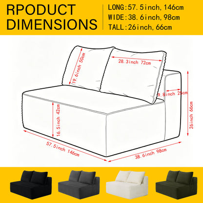 58-inch 2 seat median longue with plush Beige velvet, cup holder, flexible matching, mainly for living room use. (Plush Fabric)Green