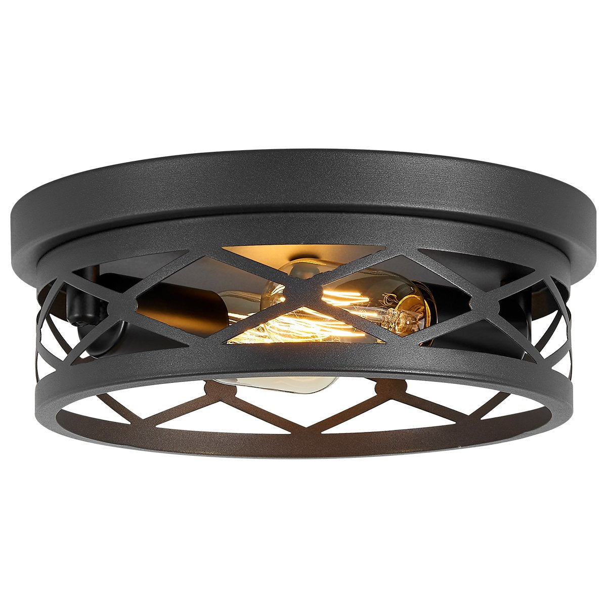 2 Pack 2-Light Matte Black Industrial Flush Mount Ceiling Light, Farmhouse Round Ceiling Lamp for Hallway Kitchen Entryway(No light bulb)