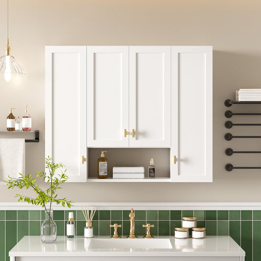 36" Modern Bathroom Cabinet with 5 Adjustable Shelves, Wall-Mounted Medicine Cabinet for Bathroom, Soft-Closing Hinges, Open Shelving Design