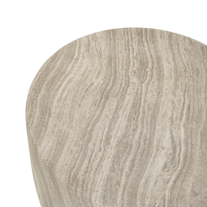 19.29"H Modern Round MgO Side Table with Cutout Accent, Faux Marble Outdoor Garden Stool & Indoor End Table, Weather Resistant Decorative Accent Table, No Assembly Required,Gray Marble