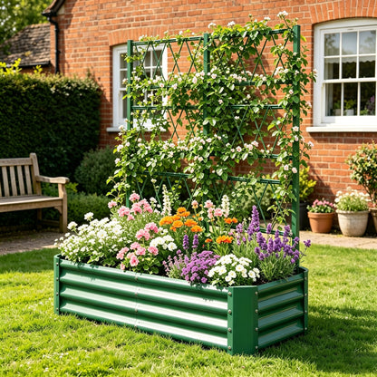 4x2x1FT Galvanized Raised Garden Bed with Arch Trellis for Climbing Vegetables Tomato Cucumber Bean, Heavy Duty Metal Raised Garden Bed Outdoor, Green