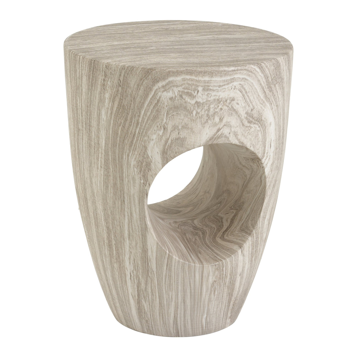 19.29"H Modern Round MgO Side Table with Cutout Accent, Faux Marble Outdoor Garden Stool & Indoor End Table, Weather Resistant Decorative Accent Table, No Assembly Required,Gray Marble