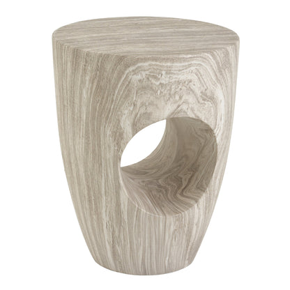 19.29"H Modern Round MgO Side Table with Cutout Accent, Faux Marble Outdoor Garden Stool & Indoor End Table, Weather Resistant Decorative Accent Table, No Assembly Required,Gray Marble