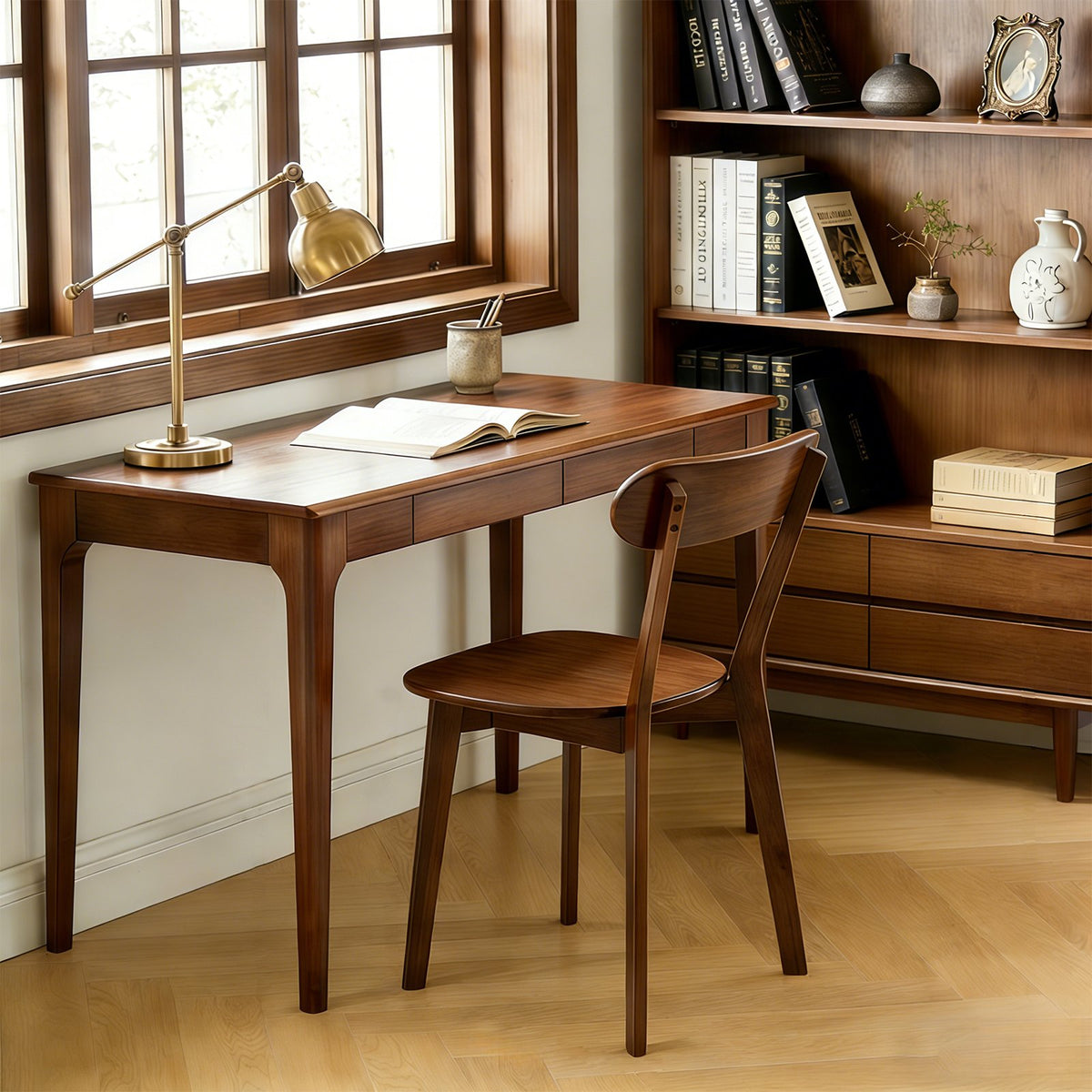 100% Natural Solid Wood Dining Chairs Set of 2, Mid Century Modern Dining Chairs with Curved Backrest