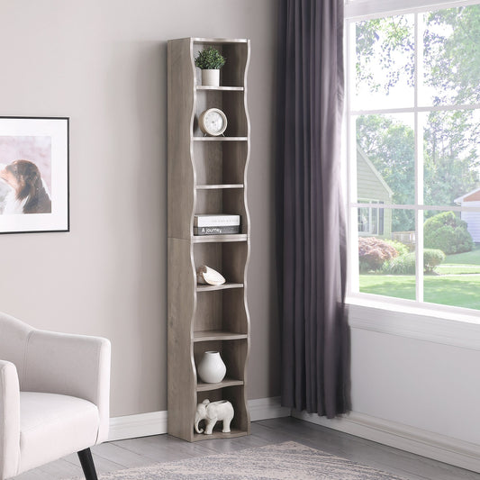 8-layer adjustable shelf ultra-thin bookshelf with a wavy border design, which is more aesthetically pleasing – Gray
