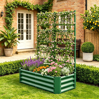 4x2x1FT Galvanized Raised Garden Bed with Arch Trellis for Climbing Vegetables Tomato Cucumber Bean, Heavy Duty Metal Raised Garden Bed Outdoor, Green