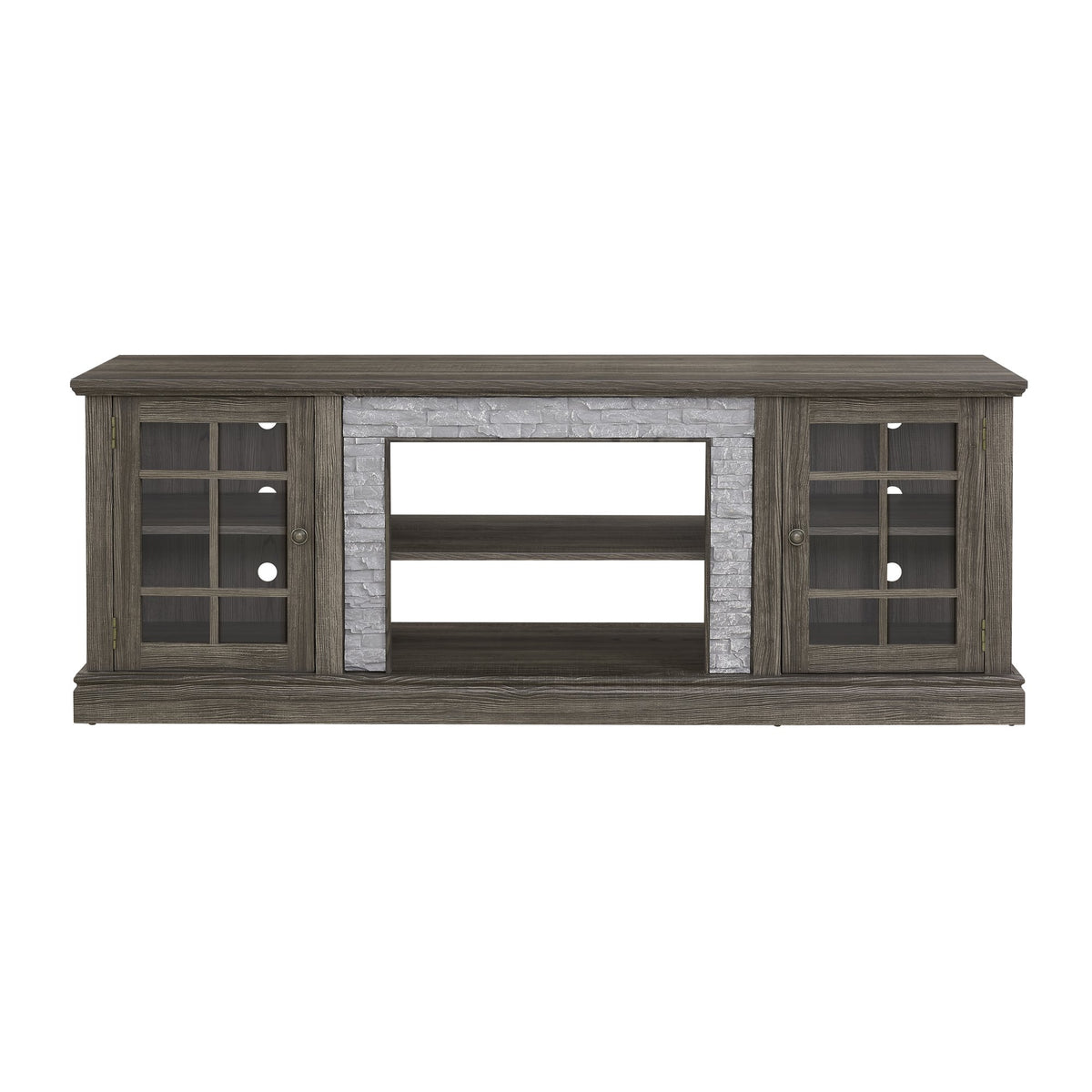 70" Modern TV Stand with 2-Door Storage, Faux Stone Media Console Cabinet, Grey Large Entertainment Center