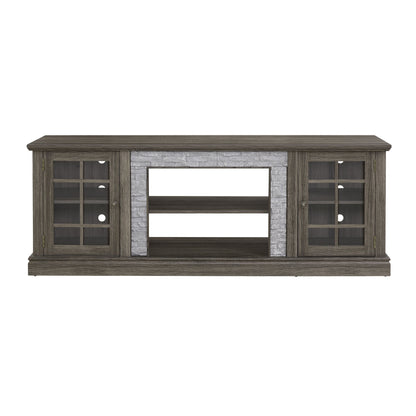70" Modern TV Stand with 2-Door Storage, Faux Stone Media Console Cabinet, Grey Large Entertainment Center