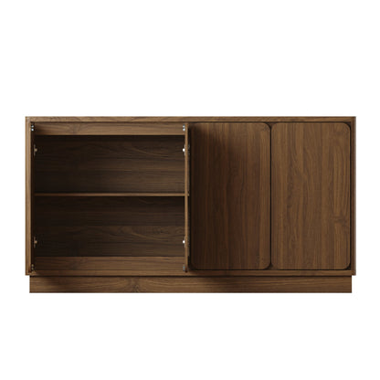 59.1 Inch Walnut 4-Door Sideboard Buffet Cabinet, Particle Board Storage Credenza with Adjustable Shelves, Wide Console Storage Cupboard for Dining Room, Kitchen, Living Room & Entryway
