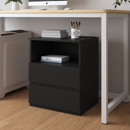 (Set of 2)End Table with Fast USB C Charging Station, Sofa Side Table with 2 Drawers, Large Storage Modern Wood Storage Cabinet, Black