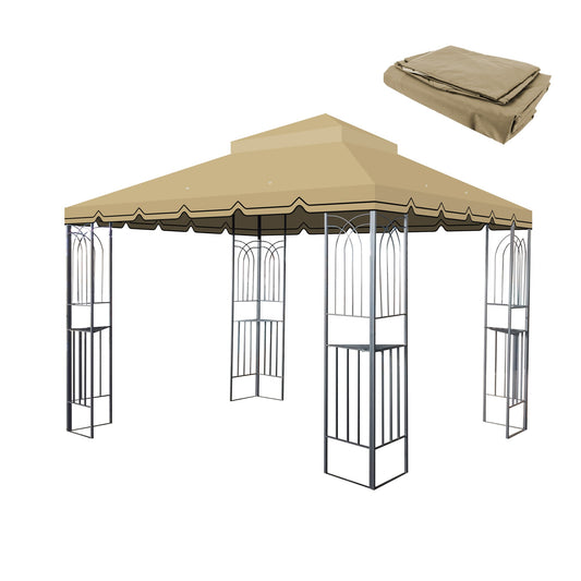 10x10 Ft Outdoor Patio Gazebo Replacement Canopy, Double Tiered Gazebo Tent Roof Top Cover Only Greatwall border(Frame Not Include)-Tan