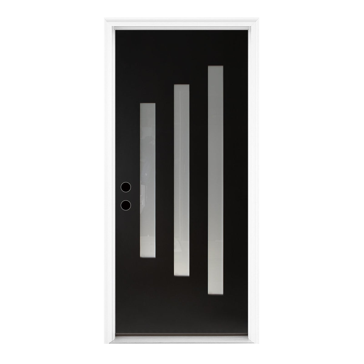 36 x 80 Inch FRP Door with Frosted Glass and Low-E Glass - Contemporary Style for Home's Front Entrance, Right Hand Inswing, Black Brush Fiber Reinforced Panel Door