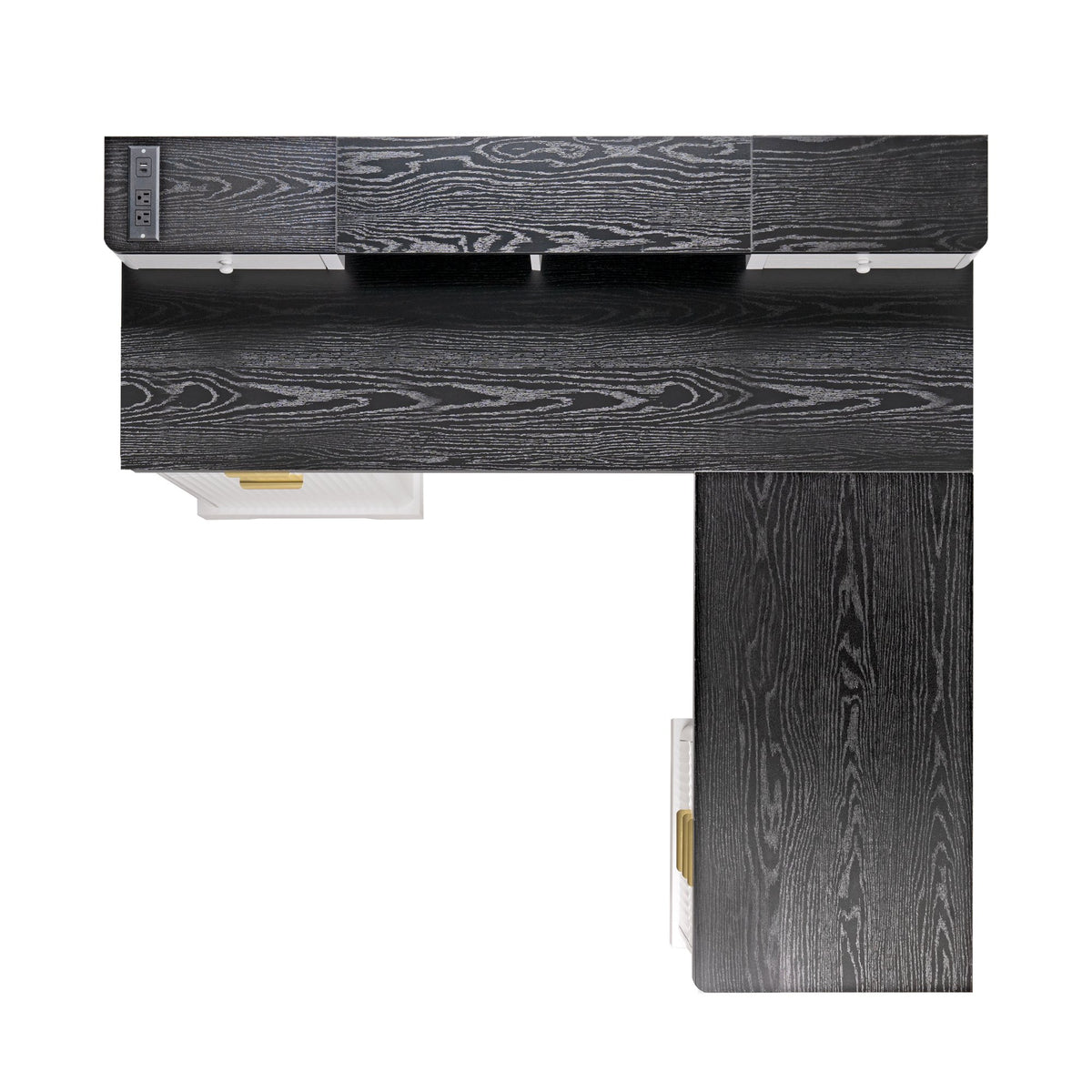 59" Modern Fluted L-Shaped Desk with Charging Station & Storage Cabinet - Home Office Computer Desk with Monitor Stand
