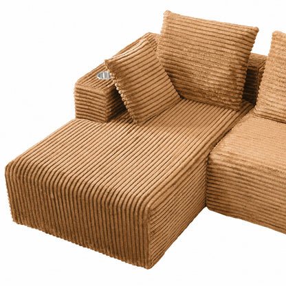 95''modular combination sofa with L-shaped lounge chair, four seater boneless design