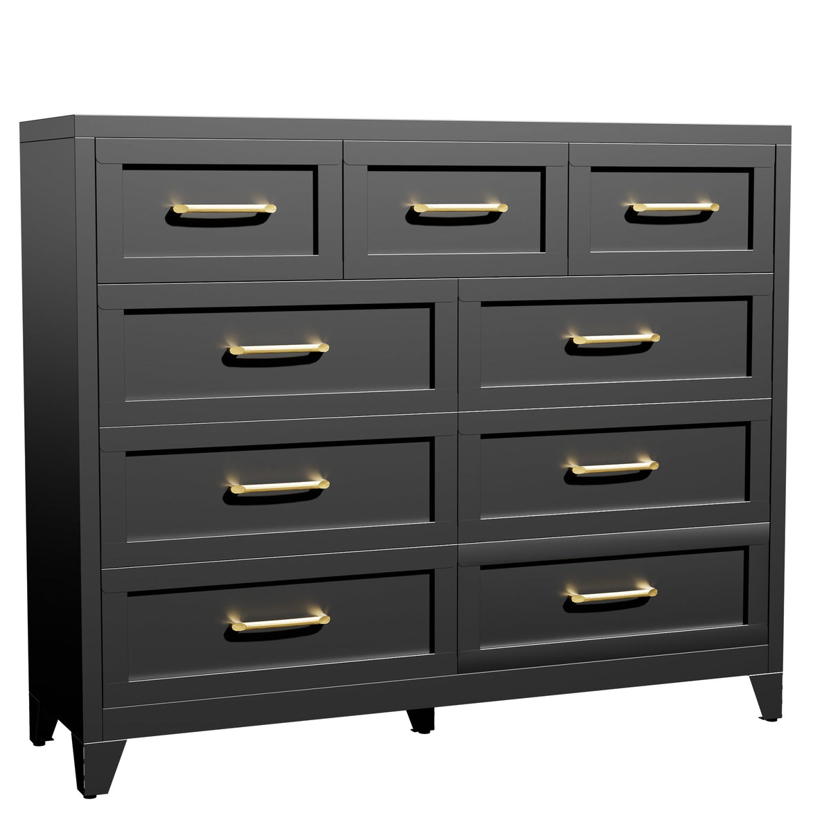 9-Drawer Tall Dresser, Black Metal Storage Cabinet with Smooth Gliding Drawers, Space-Saving Chest of Drawers