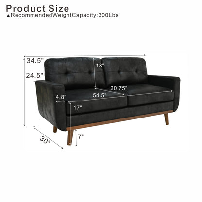 65-inch t Two-Seater Sofa in with Breathable Foil Fabric and Solid Wood Legs – Black