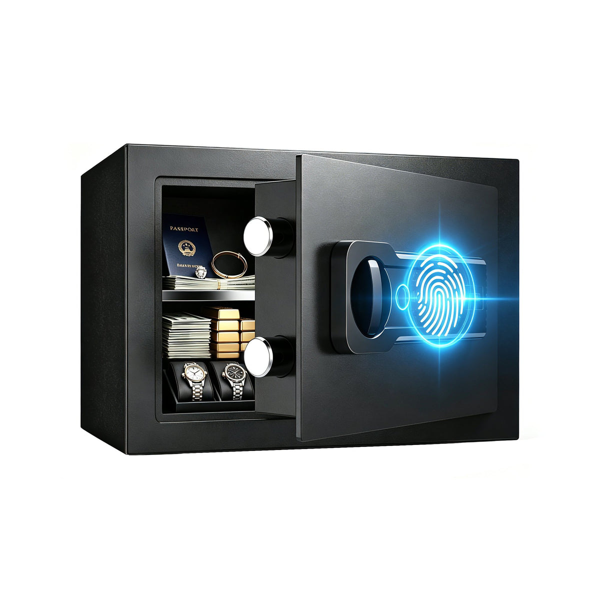 0.6 Cubic Feet Small Safe Box, Fingerprint & Digital Keypad Lock, Steel Security Cabinet for Valuables Storage, Black