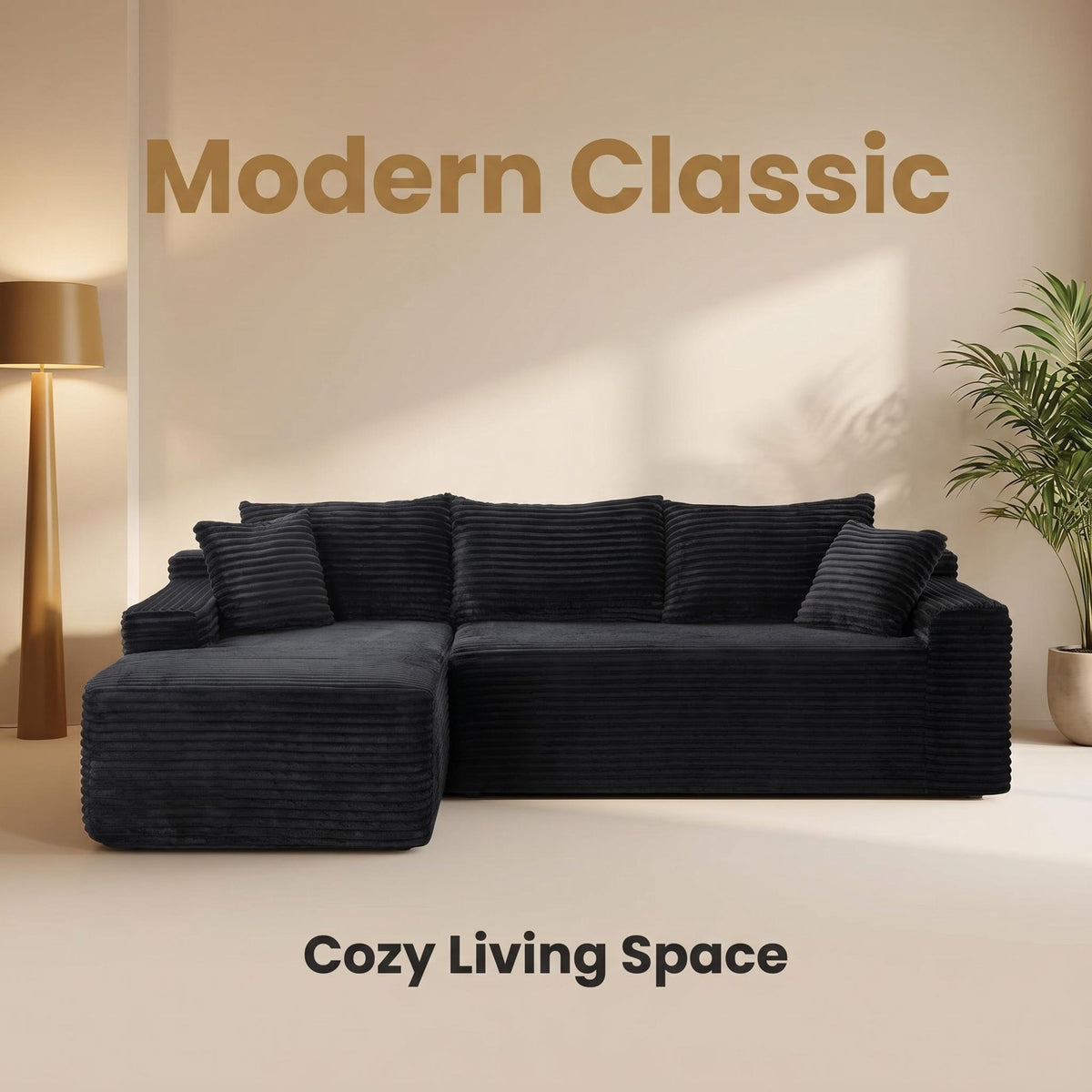 94.5" Cloud Modular Sectional Sofa Couch with L-Shape Chaise, Modern Minimalist Upholstered Couches, Deep Seat Corner Couch – Model W5515P479893
