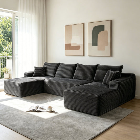 126" Cloud Sectional Sofa with U-Shape Chaise and Side Pockets and Cup holder, Modern Modular Design, Deep Seating, Upholstered Couch – Model W3975S00115