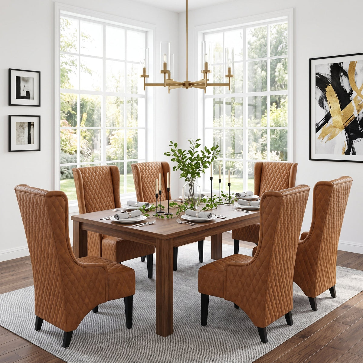 23.03 Inches Wide Faux Leather High Back Accent Chair, Comfortable Tall Wingback Chair with Tufted Upholstery & Wood Legs, Modern Side Chair for Living Room, Bedroom & Dining Room