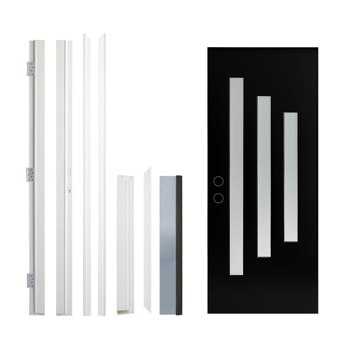 36 x 80 Inch FRP Door with Frosted Glass and Low-E Glass - Contemporary Style for Home's Front Entrance, Right Hand Inswing, Black Brush Fiber Reinforced Panel Door