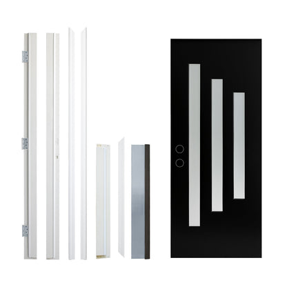 36 x 80 Inch FRP Door with Frosted Glass and Low-E Glass - Contemporary Style for Home's Front Entrance, Right Hand Inswing, Black Brush Fiber Reinforced Panel Door