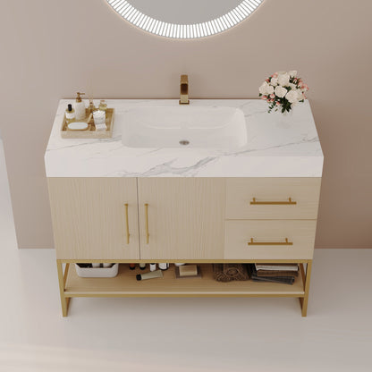 36" Modern Free-Standing Bathroom Vanity with Seamless Ceramic Sink & Sintered Stone Top