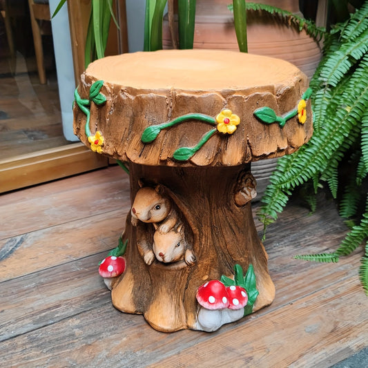 12.6" Resin Squirrel Garden Chair, Unique Indoor & Outdoor Decorative Chair, Round Accent Chair for Backyard, Patio, Terrace & Home Decoration