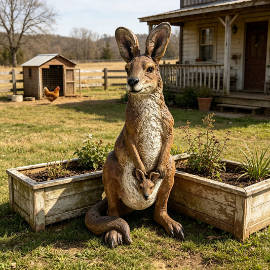 22''Mother Kangaroo with Joey Statue, Realistic Resin Kangaroo Family Sculpture, Weatherproof Outdoor Garden Figurine Decor for Farm Yard Lawn Patio Backyard, Unique Animal Ornament Gift for Wil