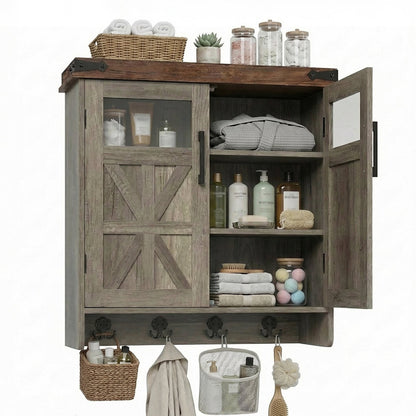 Bathroom Wall Cabinet Wall, Over Toilet Storage Cabinet, Bathroom Medicine Cabinet with Adjustable Shelves & Hook, Farmhouse Bathroom Storage for Small Bathrooms, Kitchen, Laundry