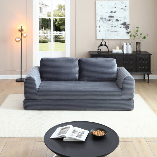 2-in-1 Folding Convertible Sofa Bed, Modern Corduroy Sleeper Couch with 2*pillows