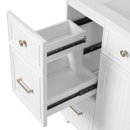 36" Modern Bathroom Vanity with Ceramic Sink, Soft Close Doors, Adjustable Shelves, Solid Wood Frame+MDF