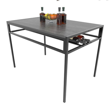 5 Piece Industrial Dining Table Set with 2 Dining Chairs & 1 Storage Bench, Rectangular Wood Grain Kitchen Table with Built-in Wine Rack, Metal Frame Space Saving Dinner Furniture for Small Apartment
