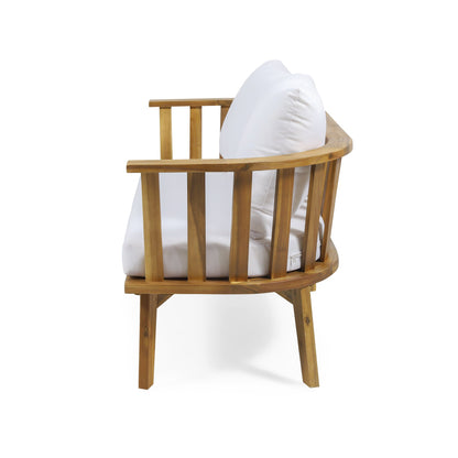 2 - Person Outdoor Acacia Wood Patio Seating Group with Cushions and Coffee Table for Porch, Garden, Backyard, Balcony, Teak Finish, White