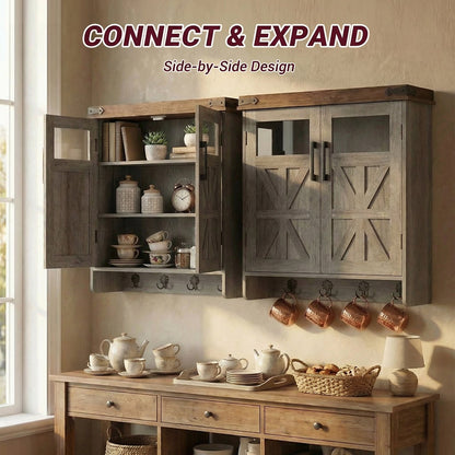 Bathroom Wall Cabinet Wall, Over Toilet Storage Cabinet, Bathroom Medicine Cabinet with Adjustable Shelves & Hook, Farmhouse Bathroom Storage for Small Bathrooms, Kitchen, Laundry