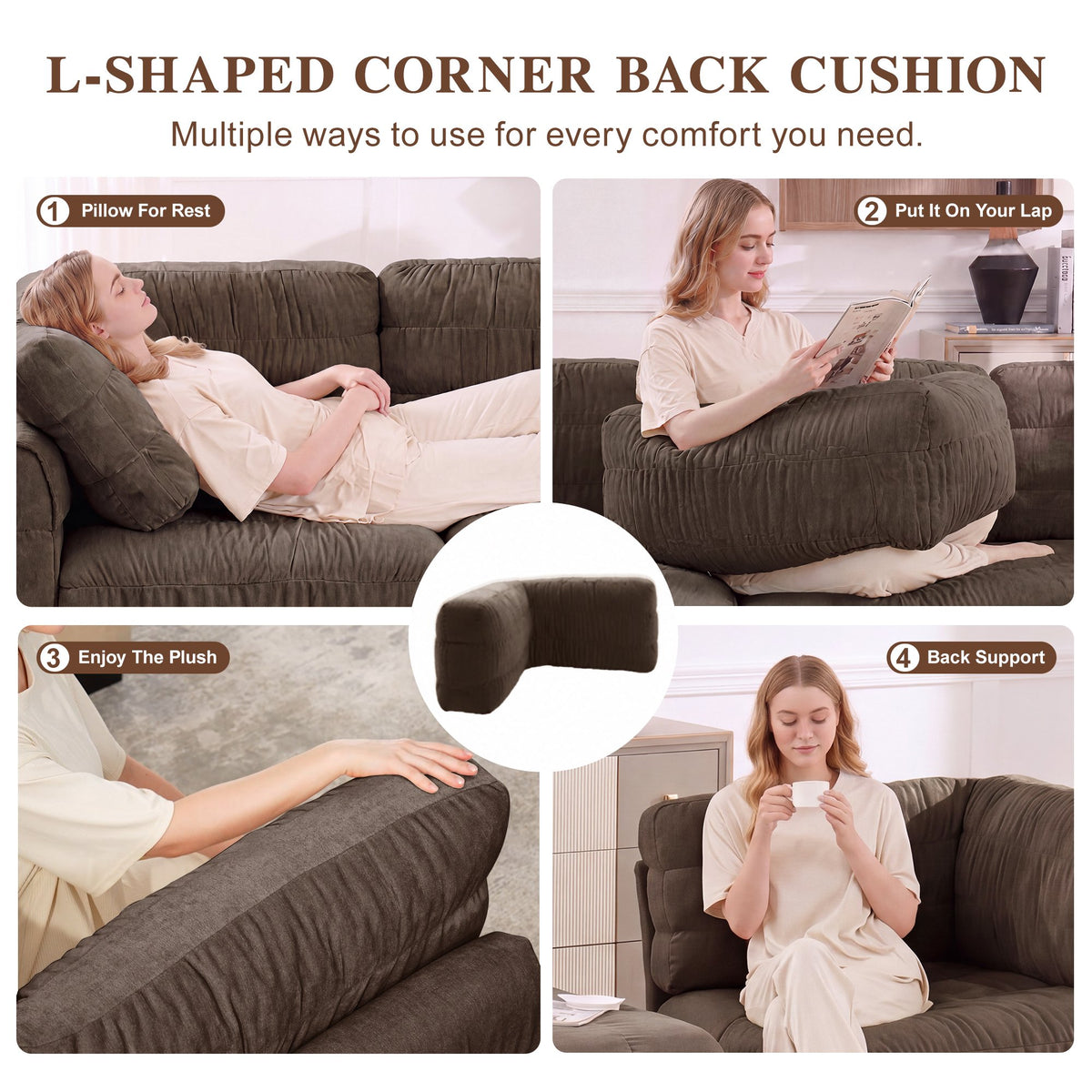 4 Seat Ruched Detailing Chenille Modular Sectional Sofa,Movable Ottoman,High-Density Foam,L Shape Thickened  Back Cushions,Easy Assembly,For Living Room,Bedroom,Brown