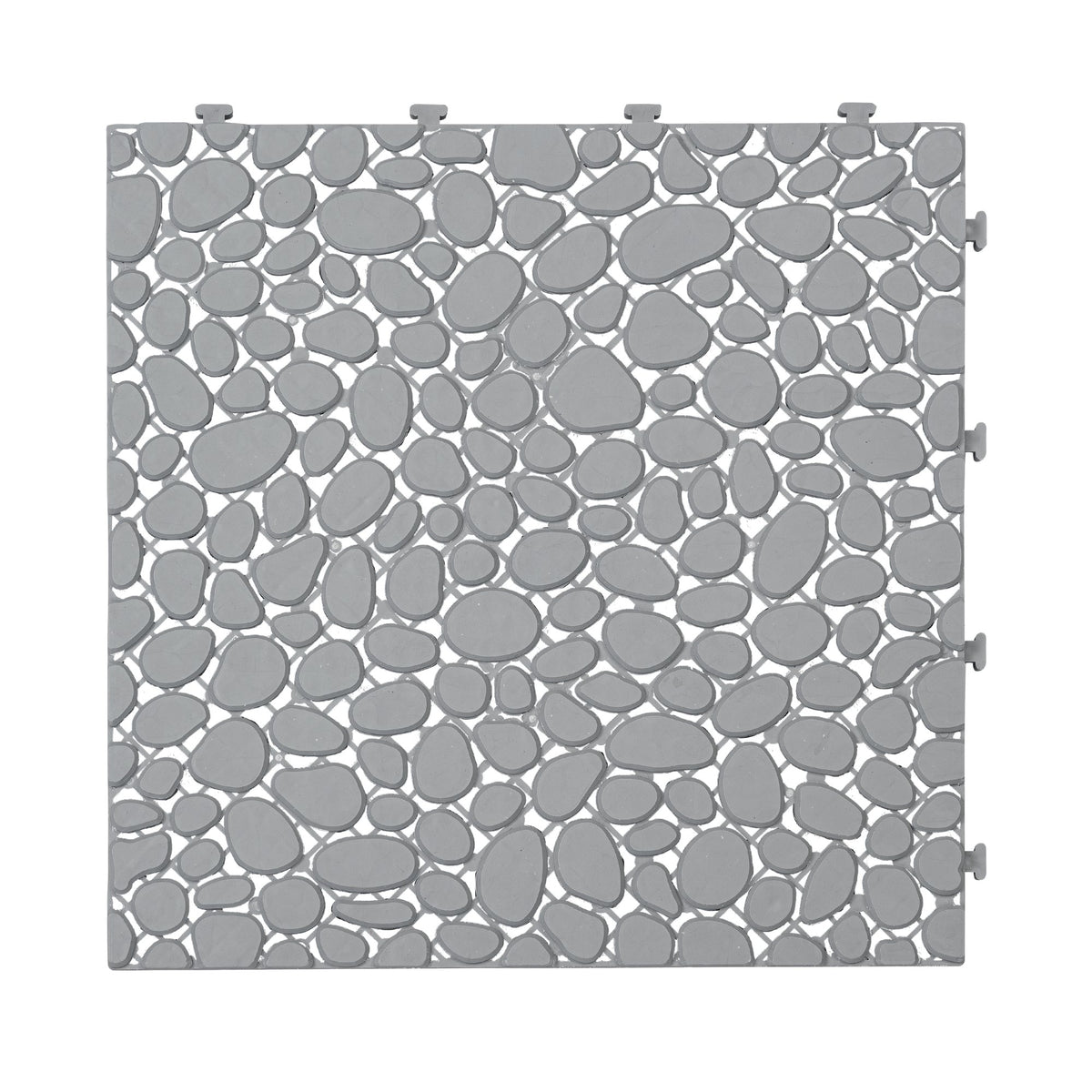 12 x 12 Inch Gray Interlocking Deck Tiles Plastic Waterproof Outdoor All Weather Anti-slip Bathroom Shower Balcony Porch Strong Weight Capacity Upto 440 LBS, Pebble Stone Pattern Pack of 12