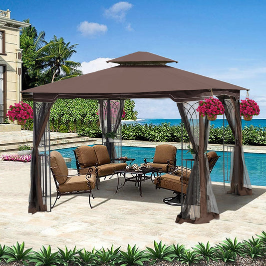 10x10 Outdoor Patio Gazebo Canopy Tent With Ventilated Double Roof And Mosquito net(Detachable Mesh Screen On All