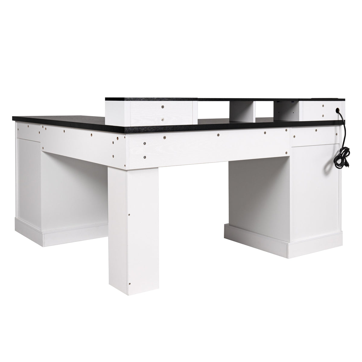 59" Modern Fluted L-Shaped Desk with Charging Station & Storage Cabinet - Home Office Computer Desk with Monitor Stand