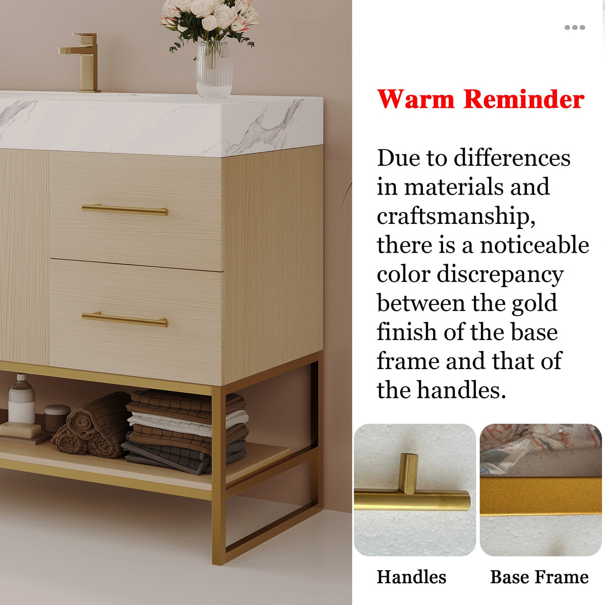 36" Modern Free-Standing Bathroom Vanity with Seamless Ceramic Sink & Sintered Stone Top