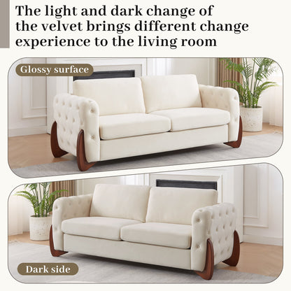 84-inch Classic Velvet Sofa With Button-tufted Detailing Features Curved Wooden Legs, Stylish Curved Armrests, Two Back Cushions, and Two Seat Cushions for the living room.