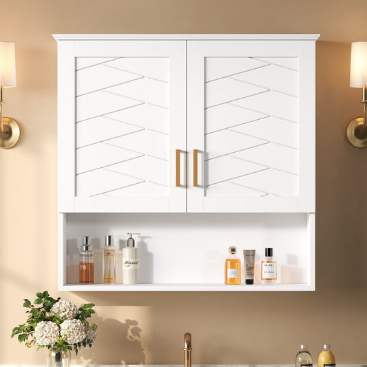 30" Modern Bathroom Cabinet with Adjustable Shelf, Wall-Mounted Medicine Cabinet for Bathroom, Soft-Closing Hinges, Open Shelving Design