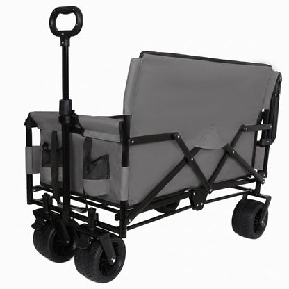 3-in-1 Folding Wagon Cart with Bench Seat & Canopy & Storage, 500lbs Heavy-Duty, 180L Capacity, All-Terrain Wagon for Camping, Beach, Sports, & Garden, Gray